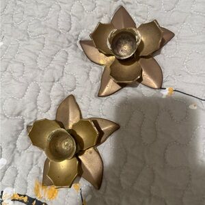 Antique Gold Flower Shaped Candle Holders